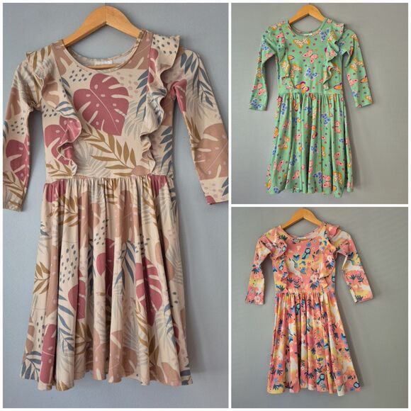 Dot Dot Smile Lot 3 Long Sleeve Ruffle Dresses Butterflies Unicorns Girls 8 -10 - Picture 1 of 14